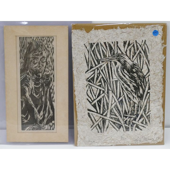 2pc Modernist Woodcut Prints 15''x11'' Largest - Loose, illegibly signed