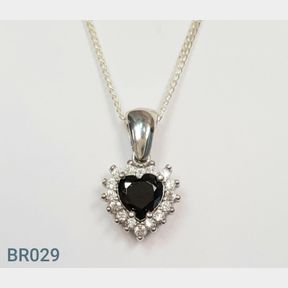 STERLING SILVER BLACK HEART CZ'S PENDANT AND CHAIN - 51543/179