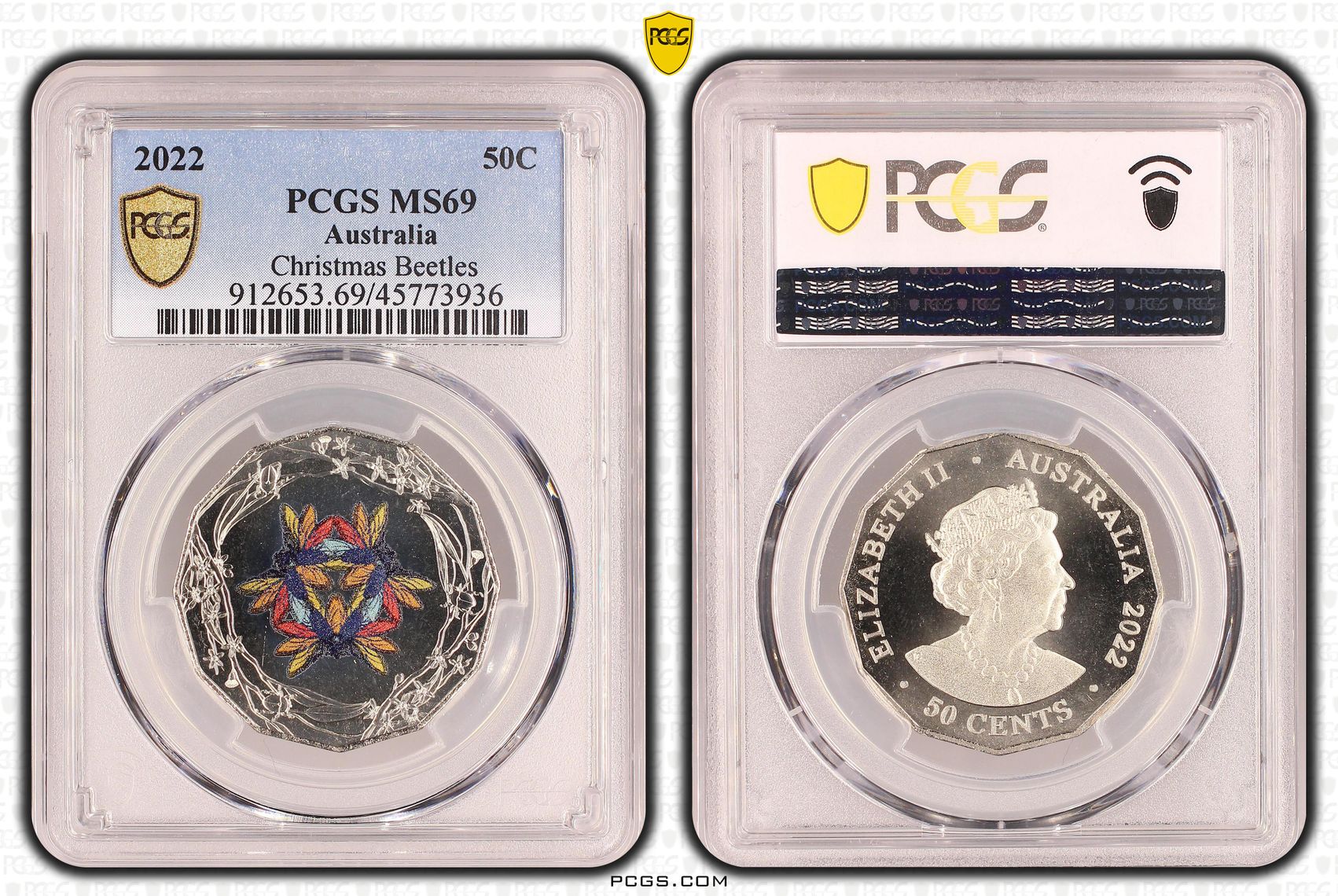 Elizabeth II, Christmas Beetles, Fifty Cent, 2022, PCGS MS 69
