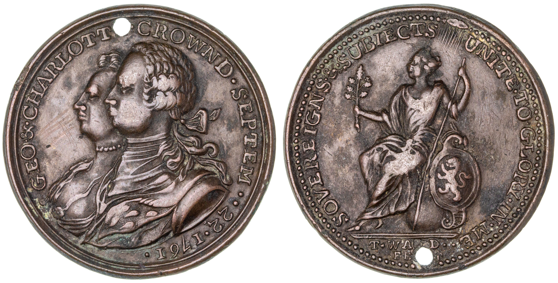 Great Britain, George III & Charlotte, Coronation Medal, 1761, VF