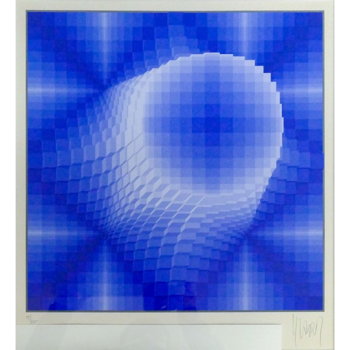 Jean Vasarely aka Yvaral ''Structure Cubique'' (Blue) S/N Serigraph Framed