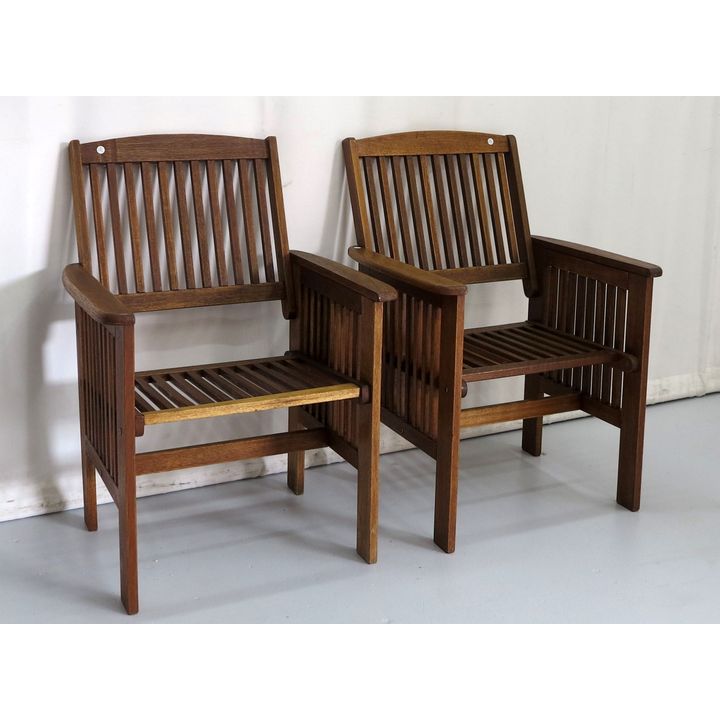 PAIR OF SLATTED ARMCHAIRS
