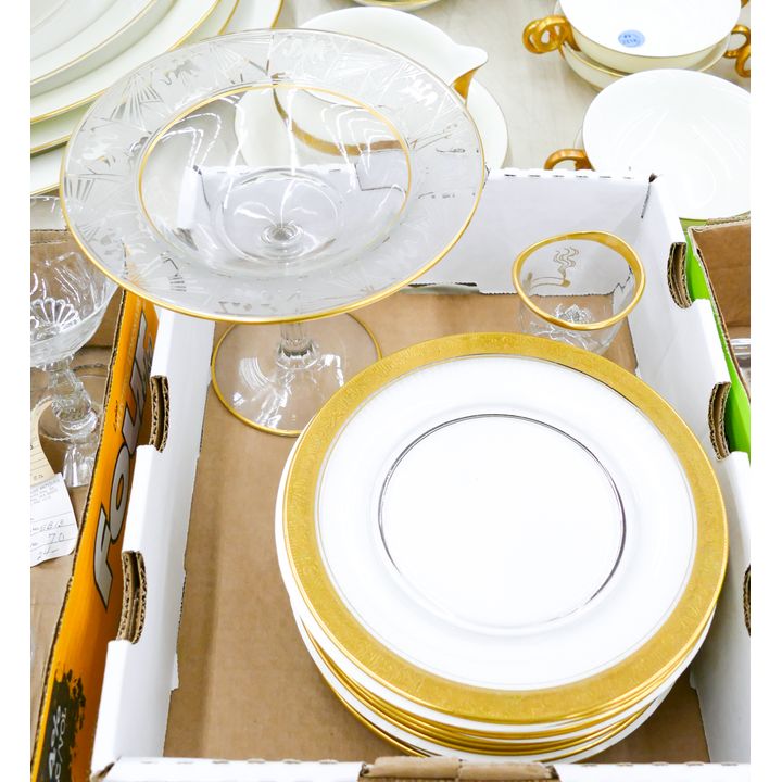 Box 13pc Gilt Rimmed Plates Etc.