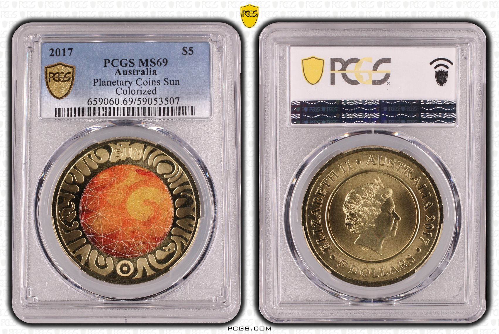 Planetary Coins Sun Colourised, Five Dollar, 2017, MS69