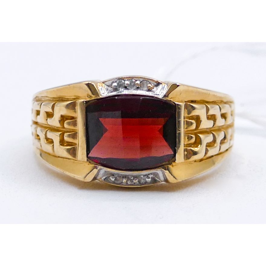 Dason Men's 10k Red Stone Ring Size 12 - 5.4 Grams