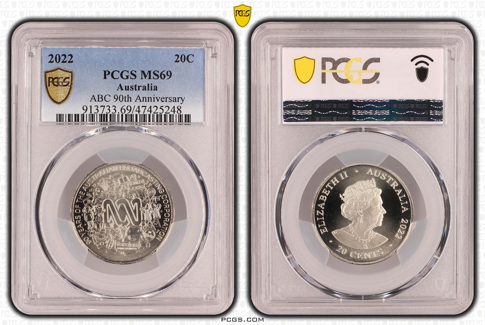 ABC 90th Anniversary, Twenty Cent, 2022, PCGS MS 69