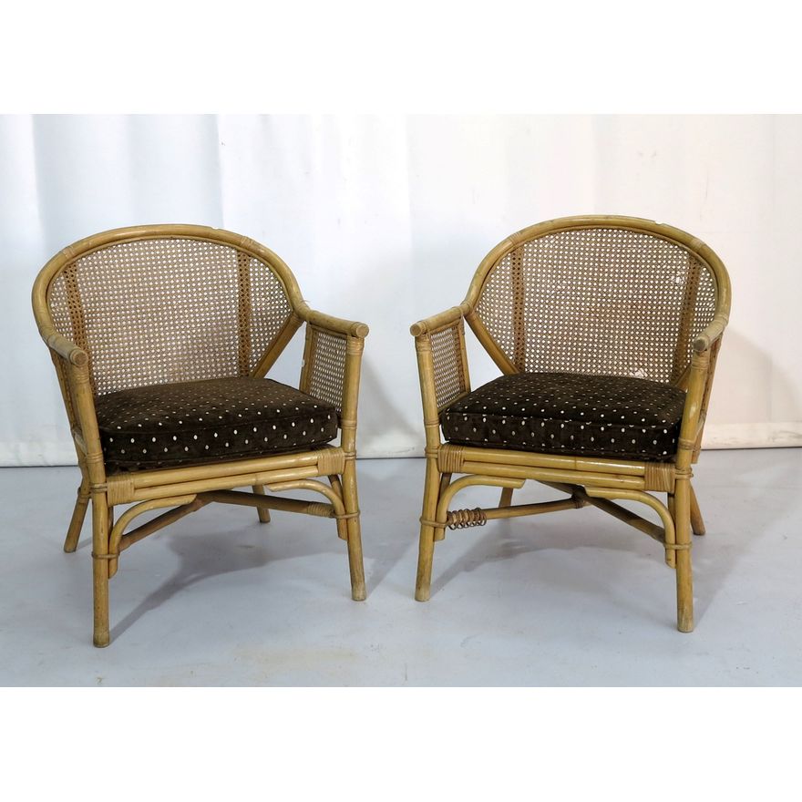 PAIR OF BAMBOO AND RATTAN ARMCHAIRS