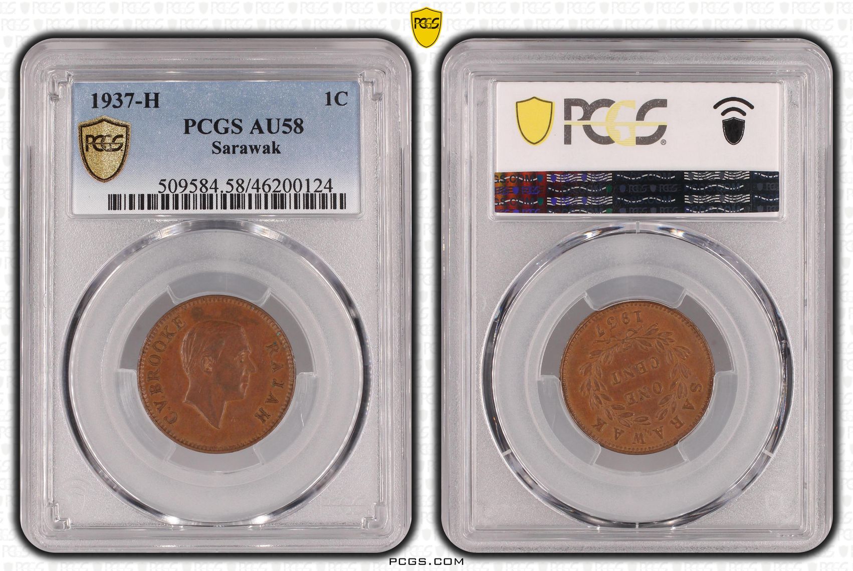 Sarawak, One Cent, 1937-H, PCGS AU58BN