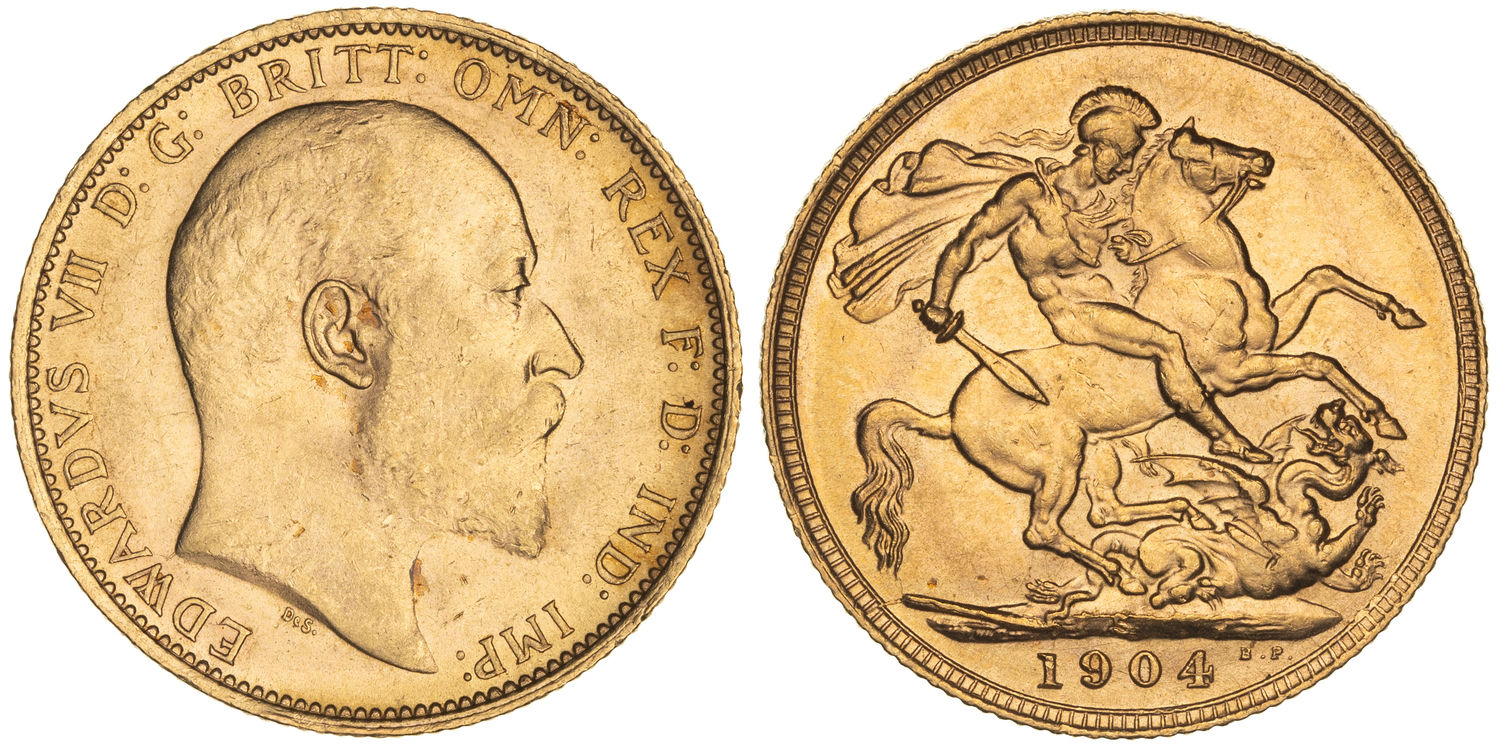 Edward VII, St George Reverse, Sovereign, 1904-S, UNC