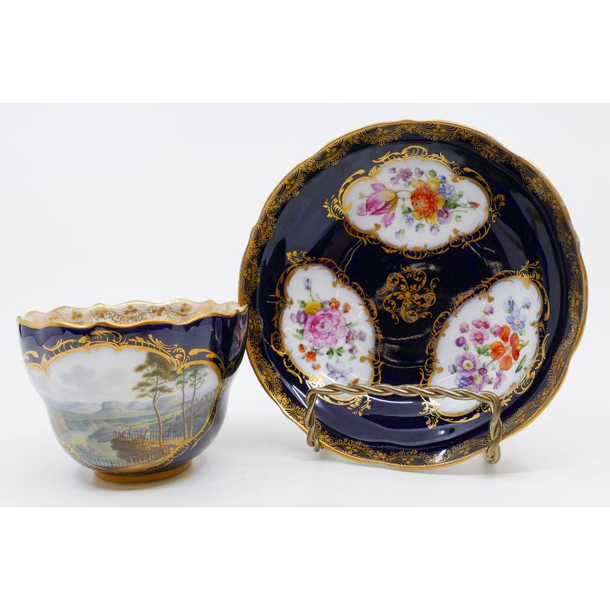 Meissen 'View of Bastei' Handpainted Porcelain Teacup & Saucer