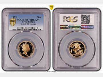 1991 PROOF GOLD SOVEREIGN PR70 DCAM TOP POP!