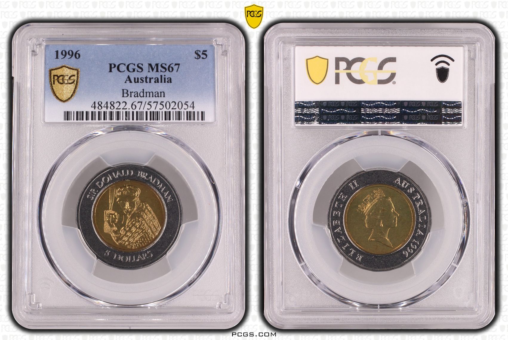 Bradman, Five Dollar, 1996, PCGS MS67