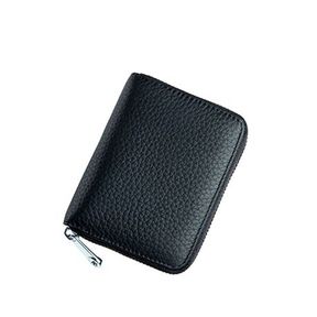 Men/Women Leather RFID Blocking Credit Card Holder Zipper Pocket Wallet Black Unisex |