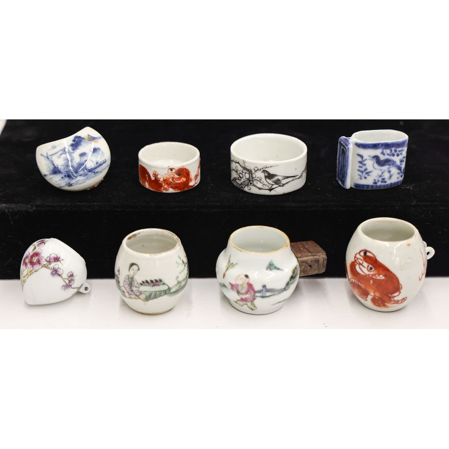 8pc Chinese Porcelain Bird Feeders