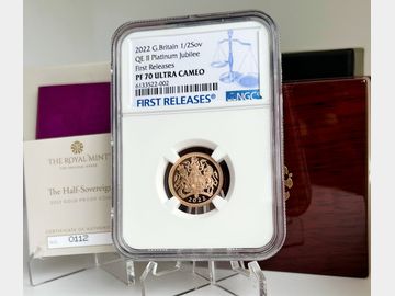 2022 ELIZABETH II 'PLATINUM JUBILEE' PROOF GOLD HALF SOVEREIGN PF70 UCAM TOP POP!