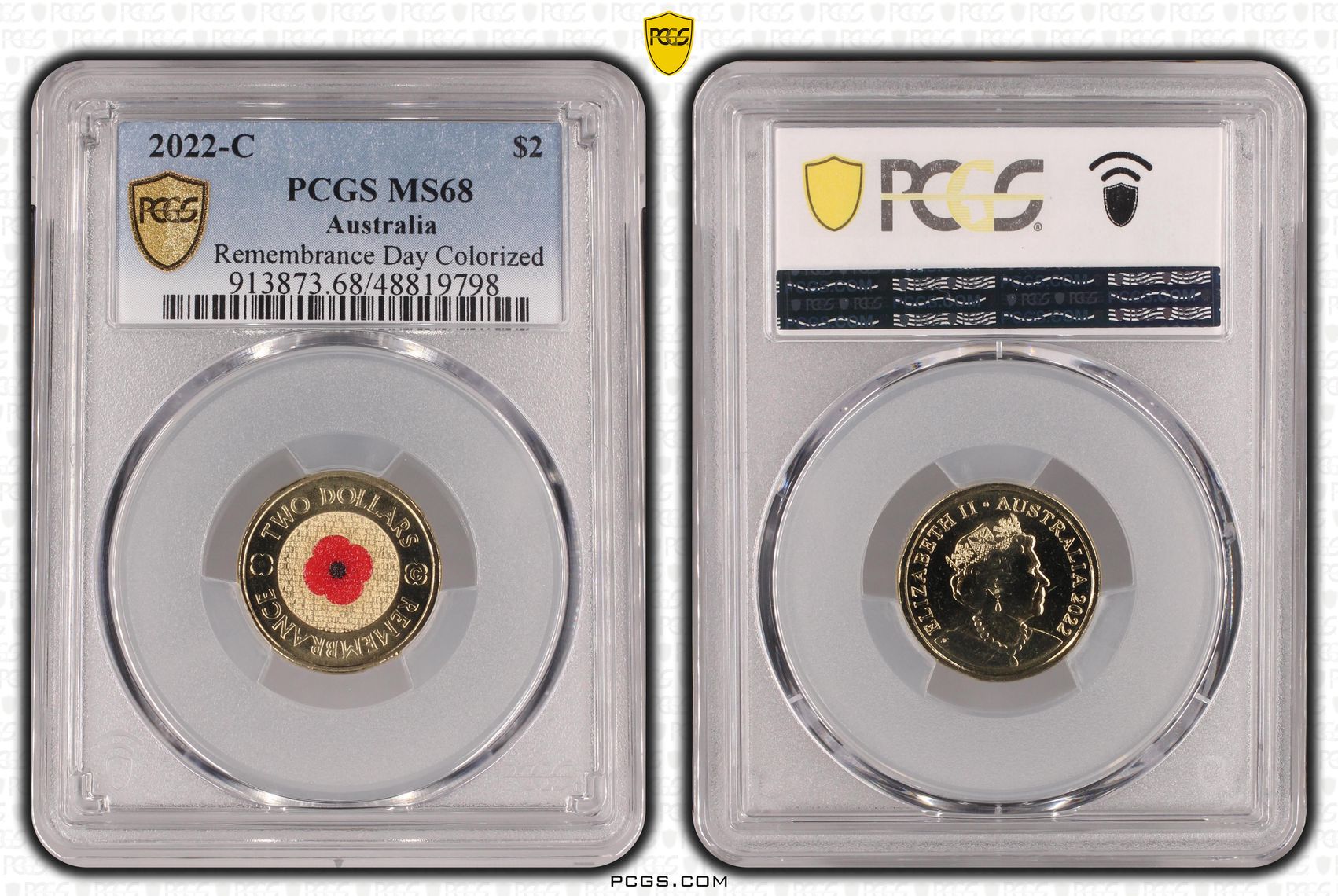 Elizabeth II, Remembrance Day Colorized, Two Dollar, 2022-C, PCGS MS68