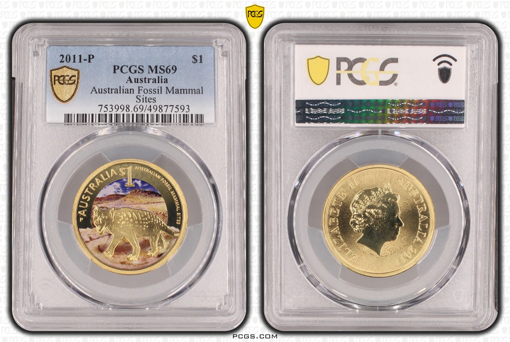 Australian Fossil Mammal Sites POP 7/0, One Dollar, 2011-P, PCGS MS69