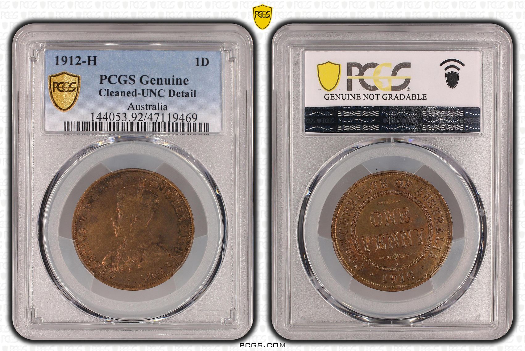 35 · Penny, 1912-H, PCGS Genuine  - UNC Details (92 - Cleaned)