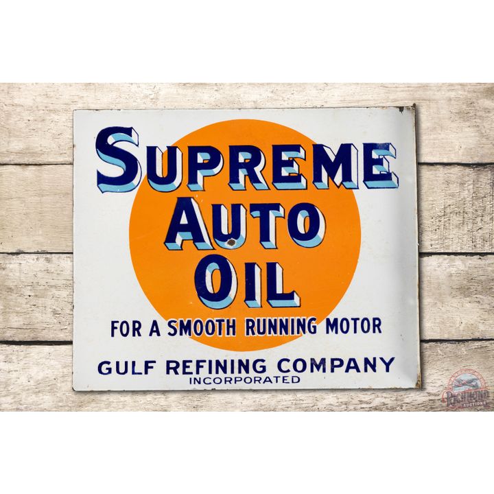 Gulf Refining Supreme Auto Oil Porcelain Flange Sign