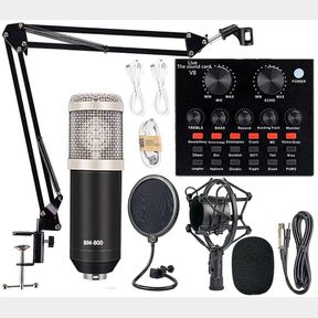 Podcast Equipment Bundle BM 800 Mic Kit with V8 Live Sound Card Black | NOT TESTED