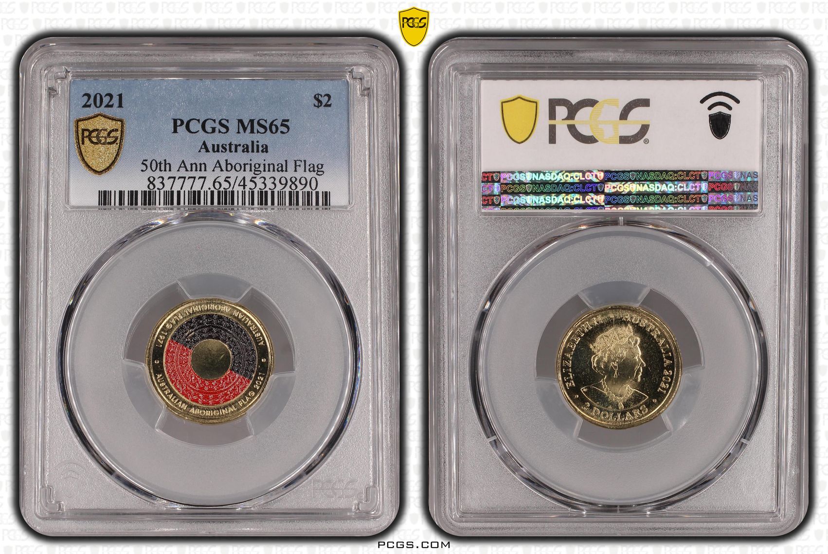 Elizabeth II, 50th Ann Aboriginal Flag, Two Dollar, 2021, PCGS MS65