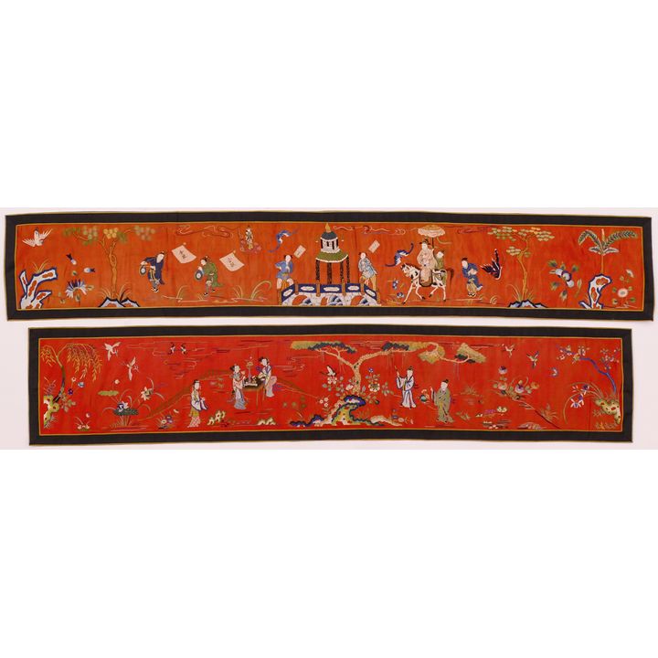 2pc Chinese Qing Silk Embroidered Red Panels
