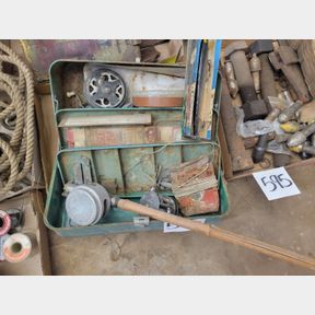 Vintage tackle box with fly rods, lure and other