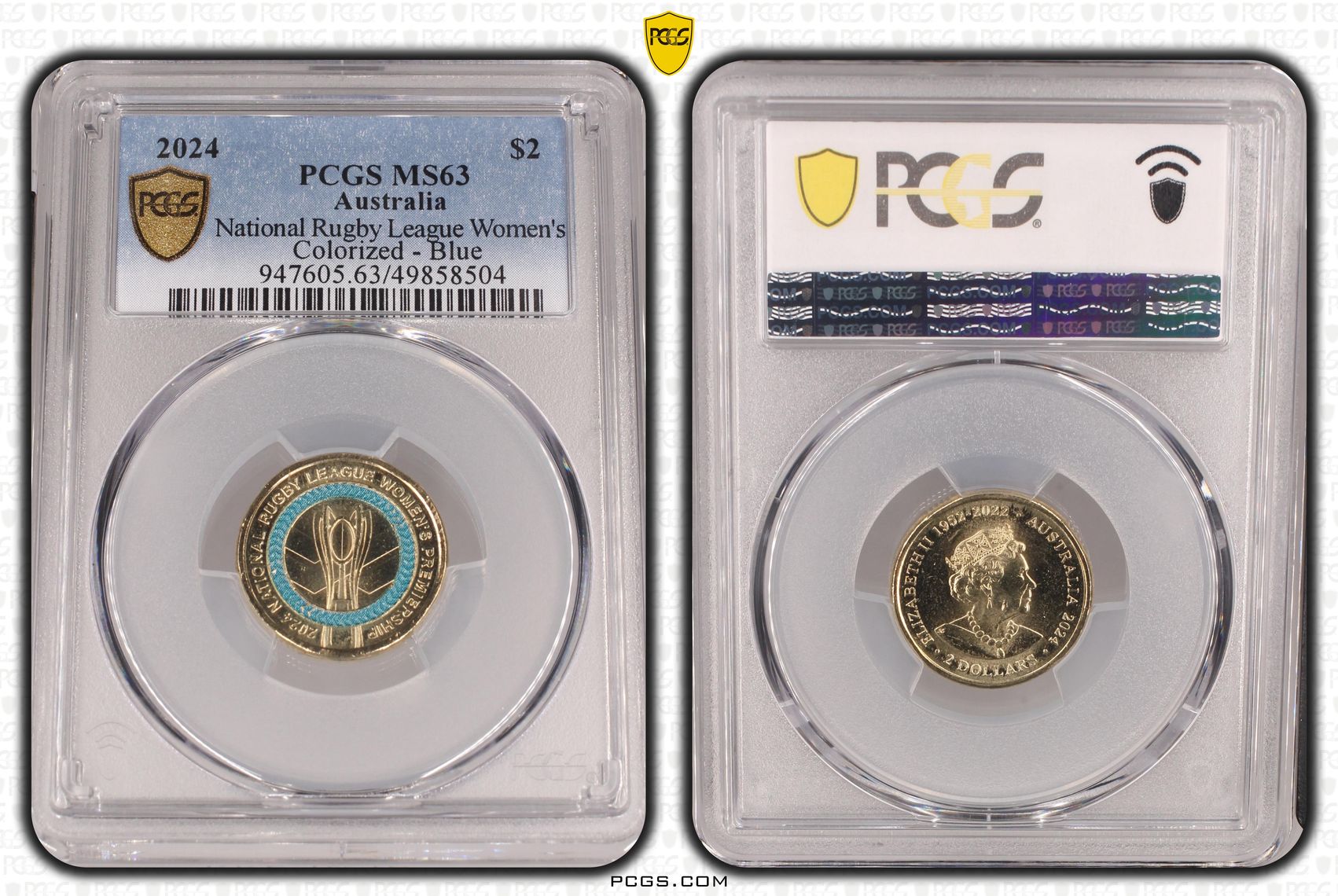 National Rugby League Women's Colorized - Blue, Two Dollar, 2024, PCGS MS63