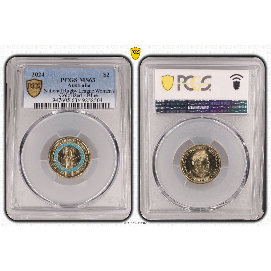 National Rugby League Women's Colorized - Blue, Two Dollar, 2024, PCGS MS63