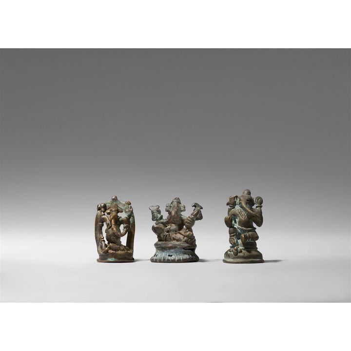 Three small Indian folk bronzes of Ganesha. Second half 19th century