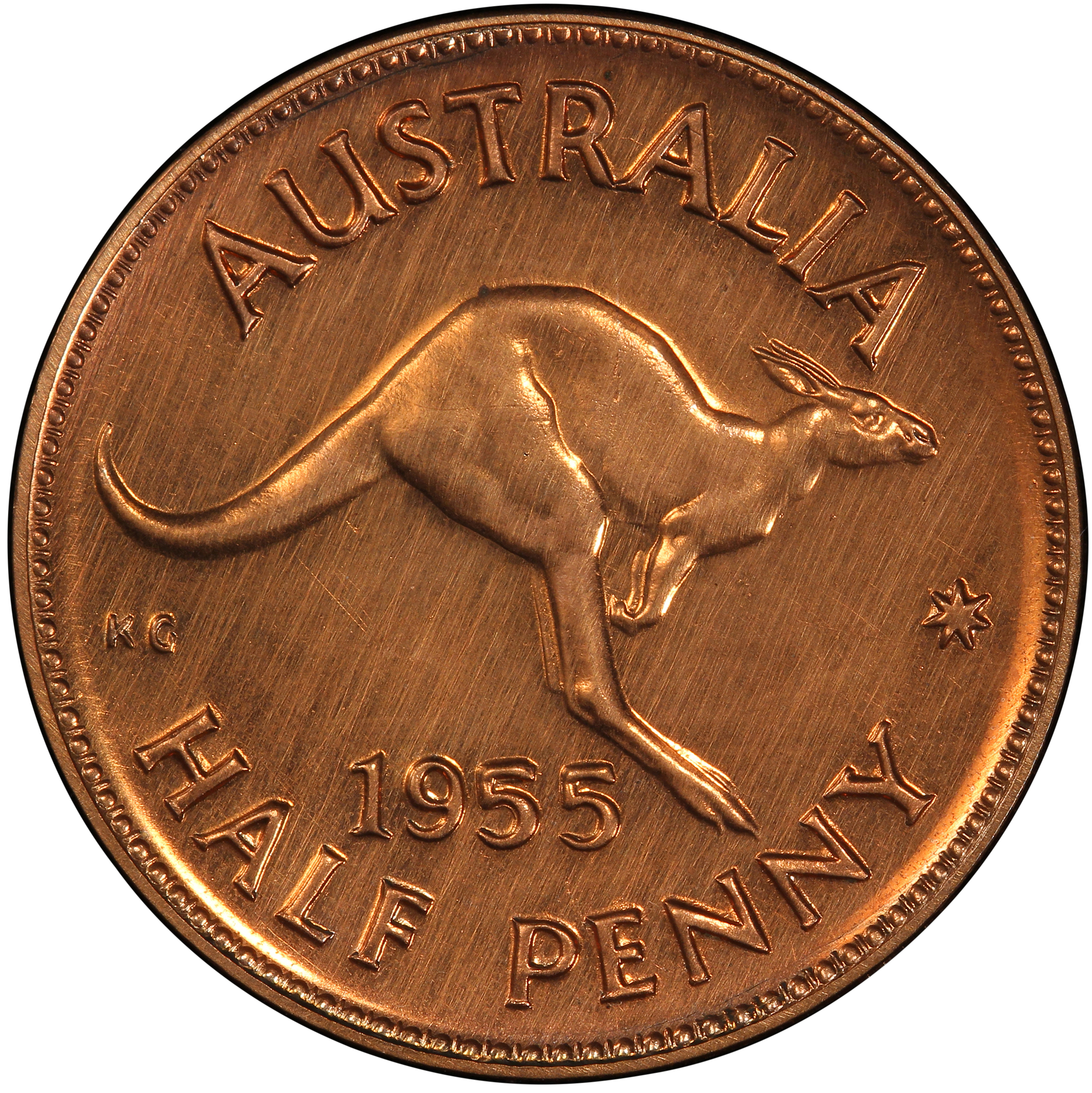 Elizabeth II, Halfpenny, 1955-Y., PR 62 RD
