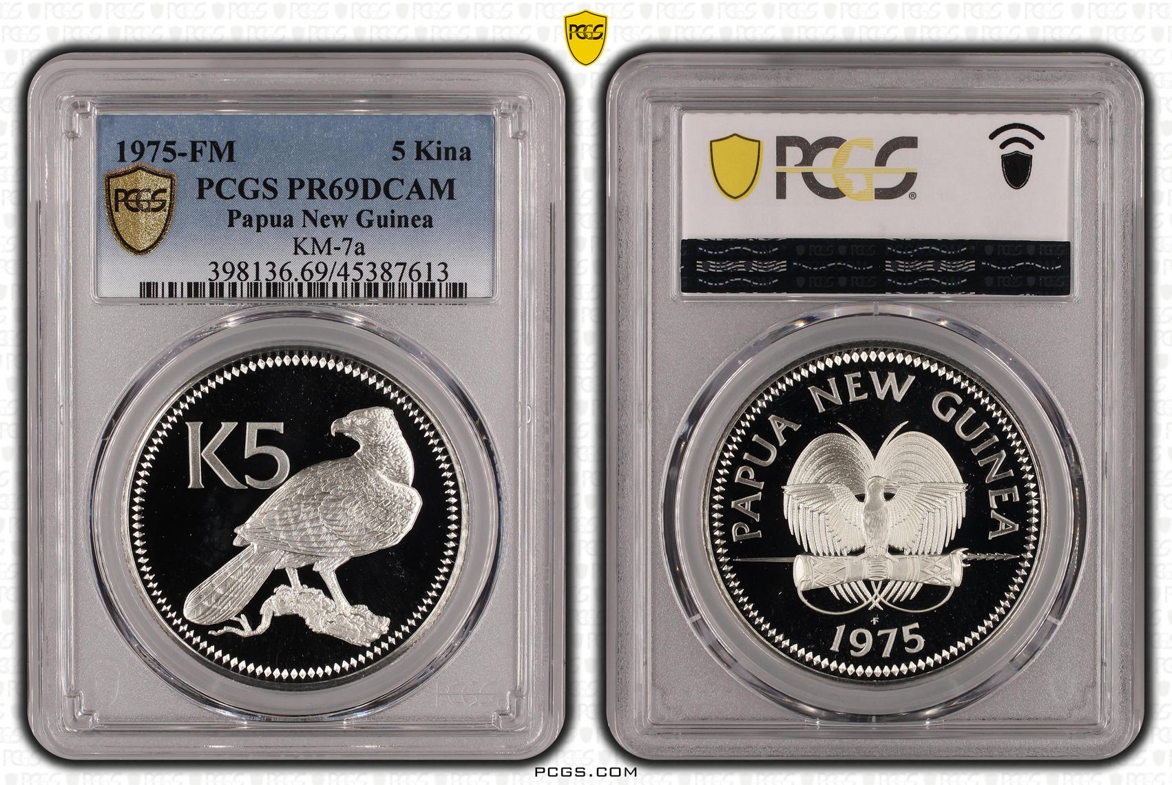 Papua New Guinea, KM-7a, POP 10/0, Five Kina, 1975-FM, PCGS PR69DCAM