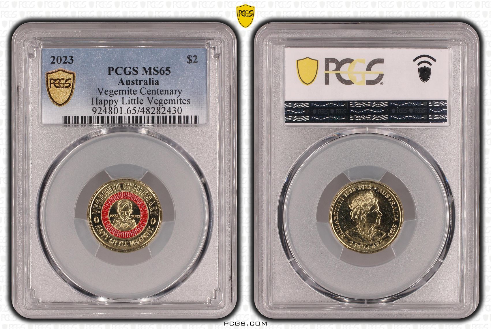 Vegemite Centenary Colorized Happy Little Vegemites, Two Dollar, 2023, PCGS MS65