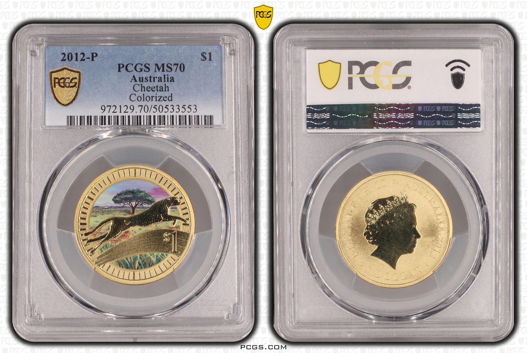 Cheetah Colorized, POP 1/0, One Dollar, 2012-P, PCGS MS70