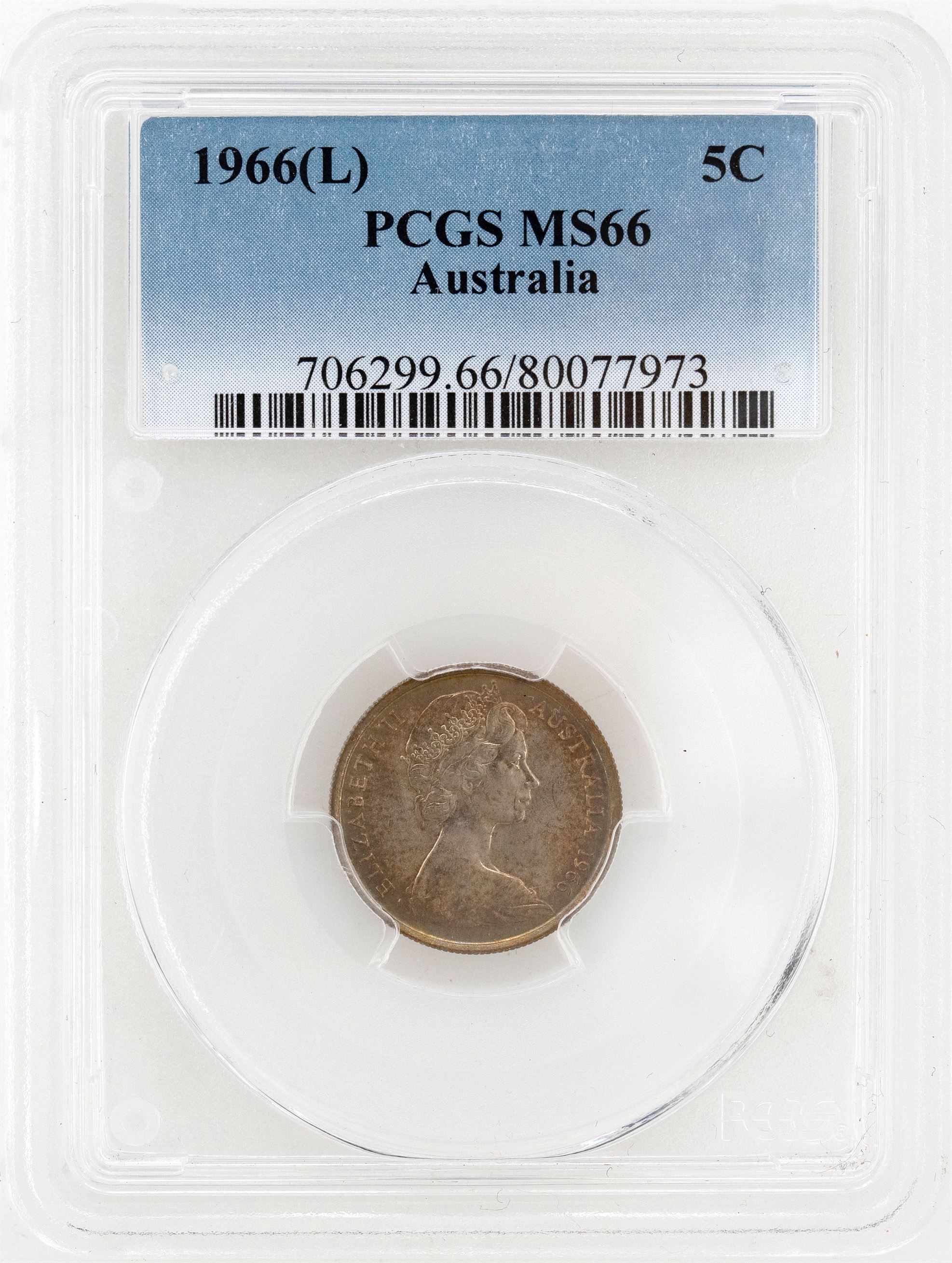 1966(L) Australia Five Cent, 5c PCGS - MS66 -973