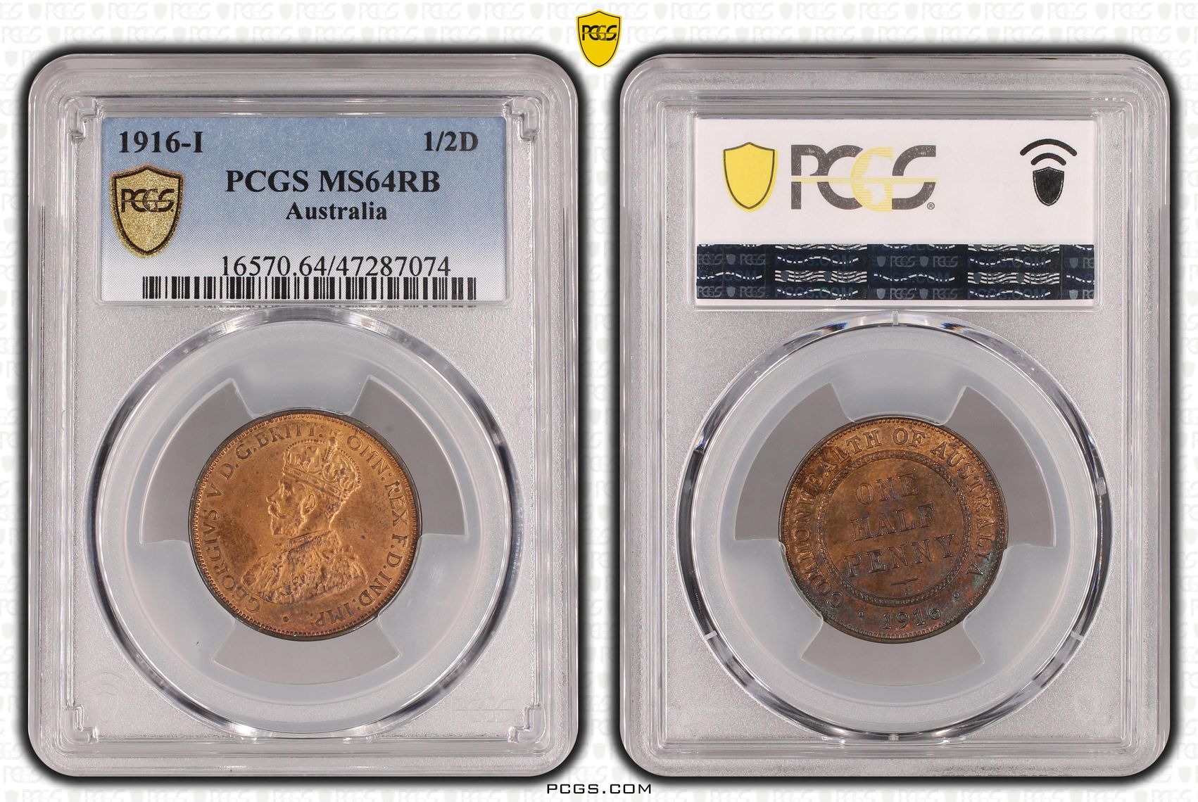 Halfpenny, 1916-I, PCGS MS 64RB