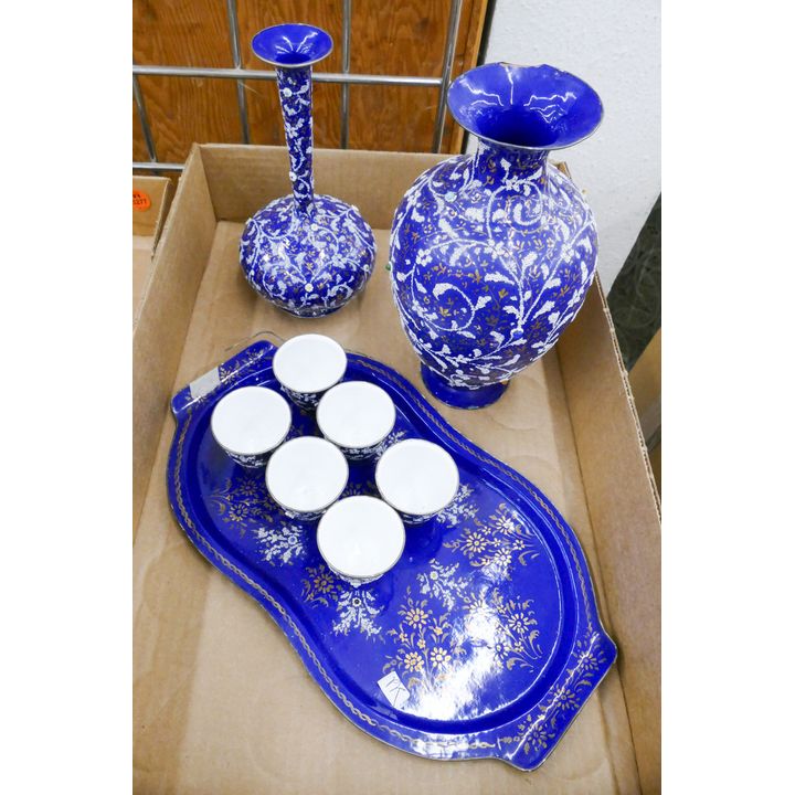 Box Decorated Persian Enamel Vases & Teacups Etc