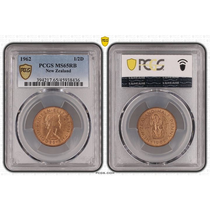 1962 New Zealand Half Penny PCGS - MS65RB POP 1/0 -436