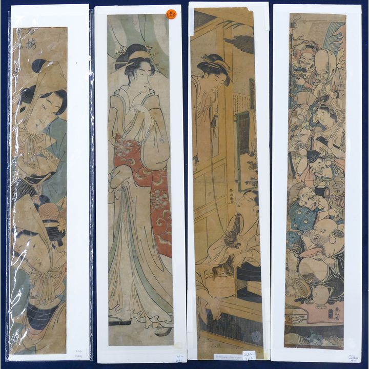 4pc Antique Japanese Geisha Long Woodblock Prints