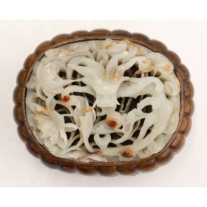 Chinese Ming Jade Dragon Plaque Inset Box