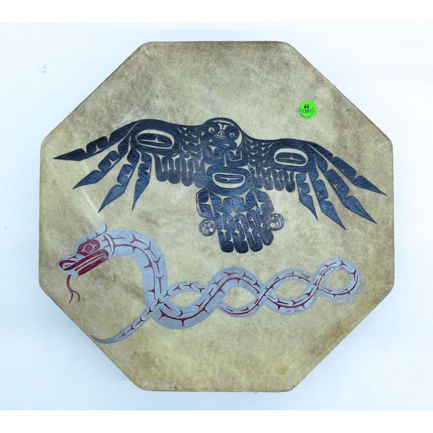 NW Coast Eagle & Sea Serpent Painted Drum 15''