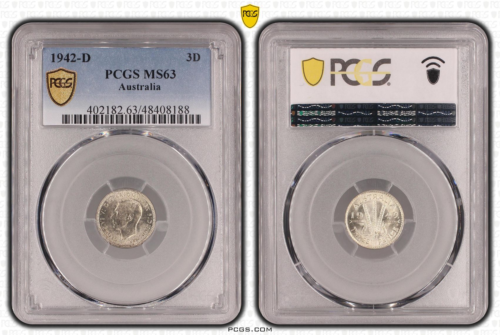 George VI, Threepence, 1942-D, PCGS MS63