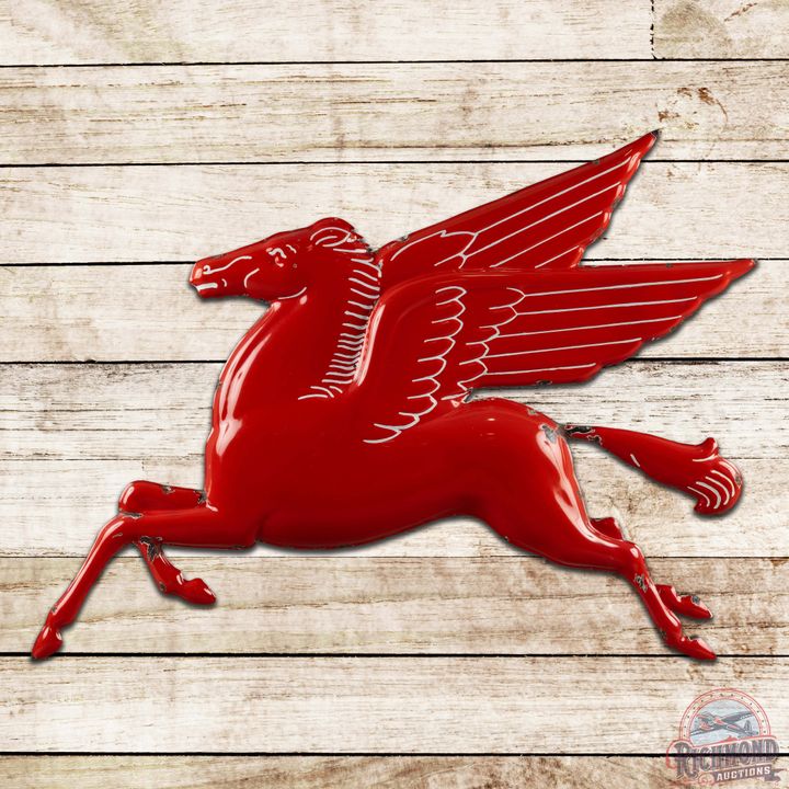 Mobil Pegasus Embossed Die Cut Single Sided Porcelain Sign