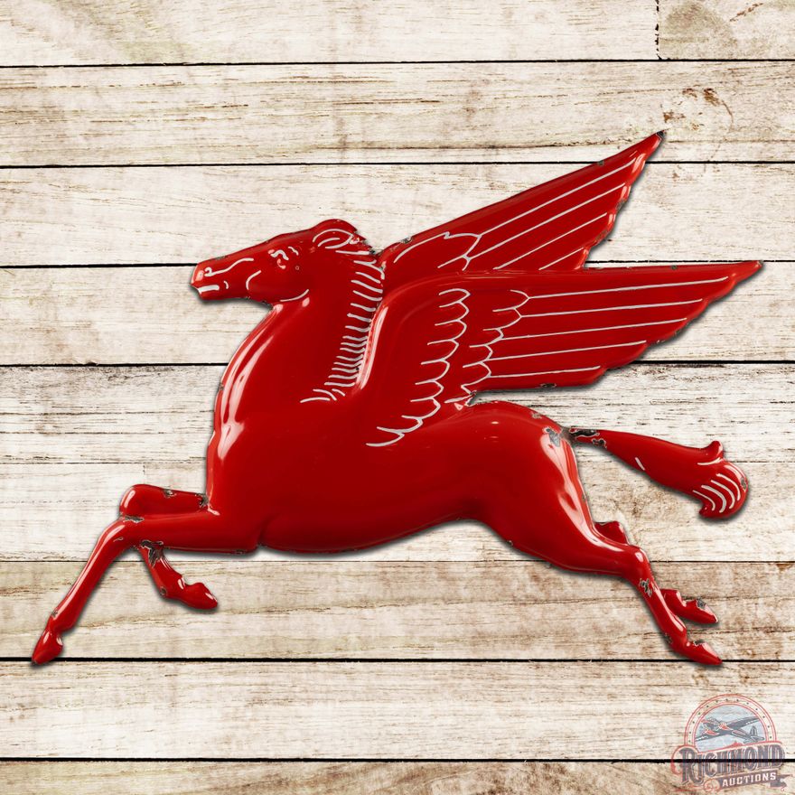 Mobil Pegasus Embossed Die Cut Single Sided Porcelain Sign
