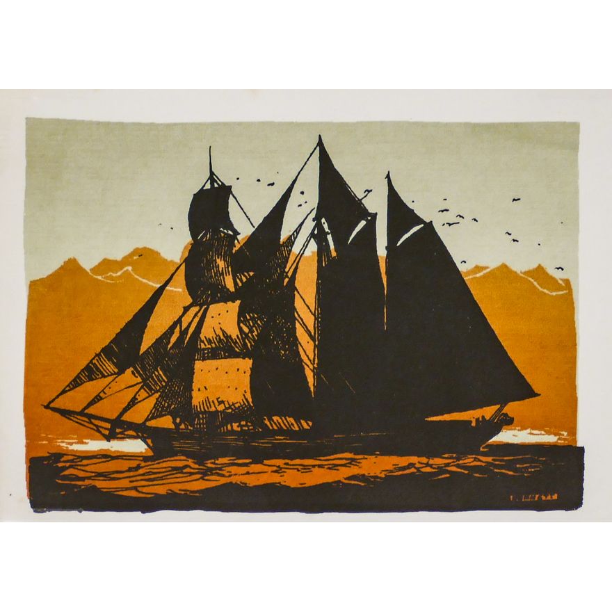 Elton Bennett ''Schooner'' Signed Serigraph Sheet 5''x6.25''