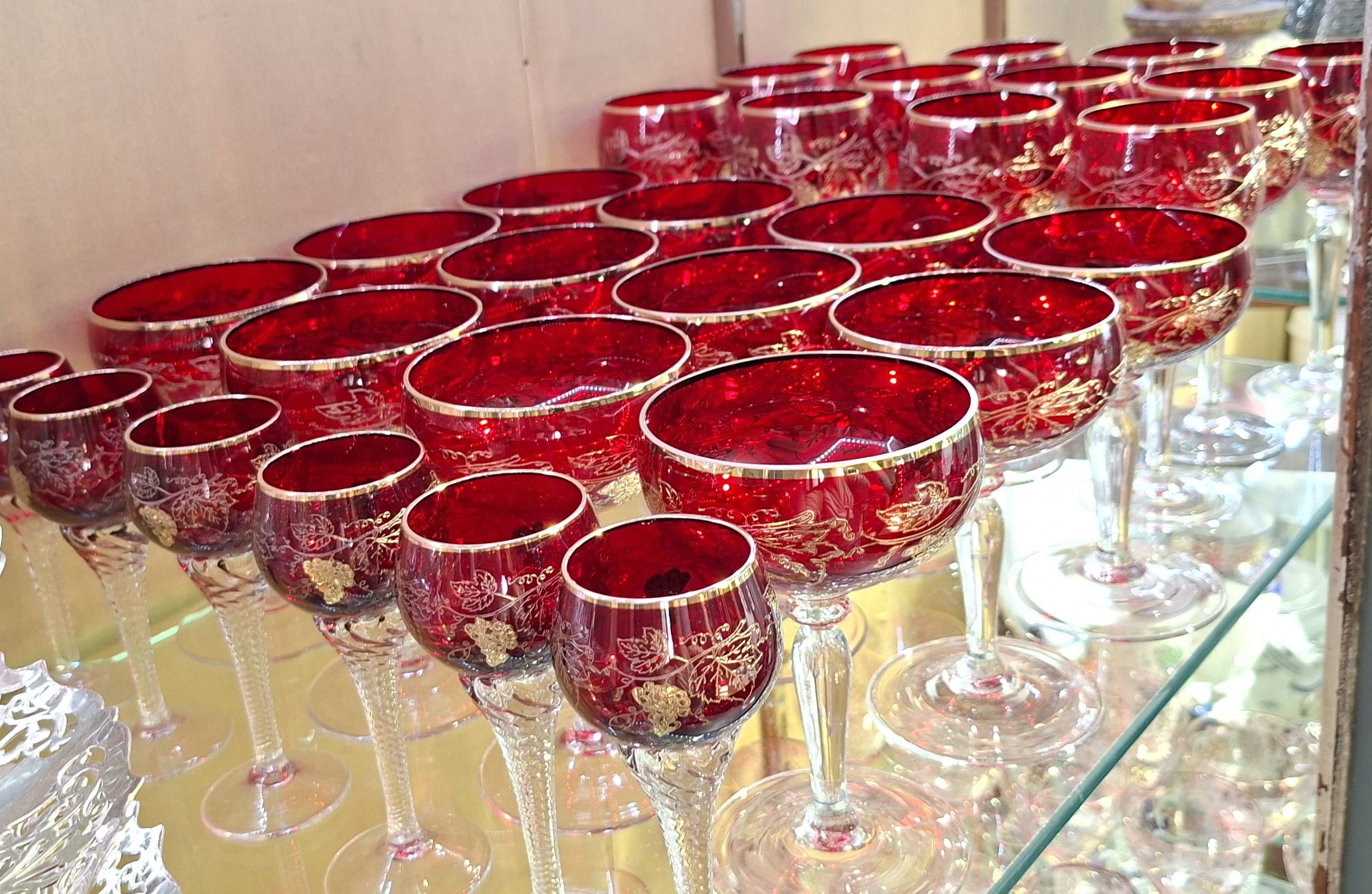 Venetian Ruby Glass Wine Stems