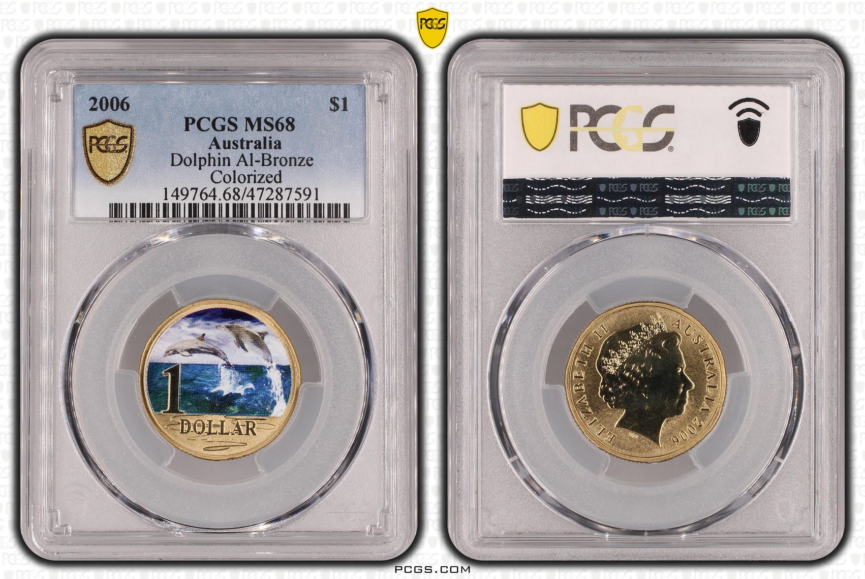 Elizabeth II, Dolphin Al-Bronze, One Dollar, 2006, PCGS MS68
