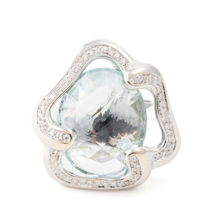 16.0 Carat Aquamarine & Diamond Ring 18ct Gold