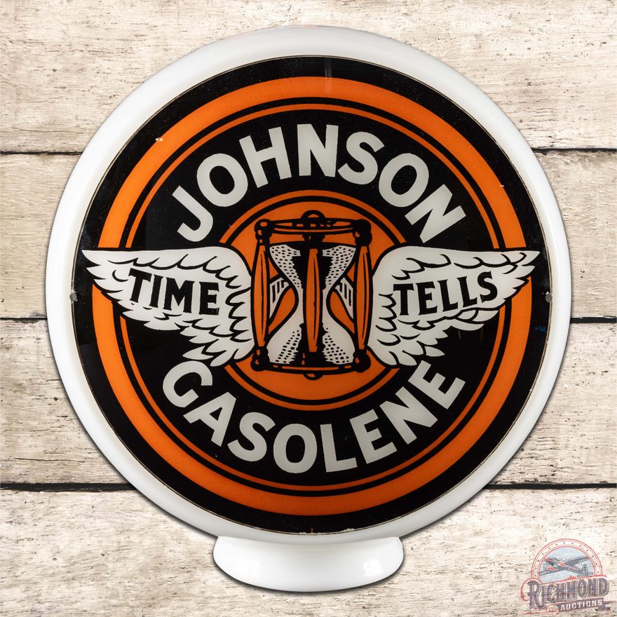 Johnson Time Tells Gasolene 13.5" Gas Pump Globe w/ Wide Milk Glass Body