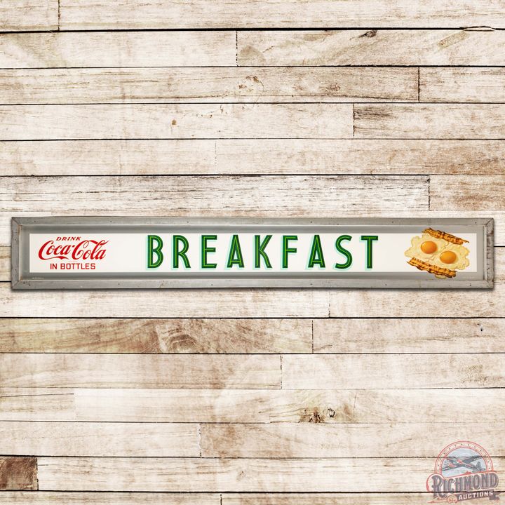 Outstanding 1951 Drink Coca Cola "Breakfast" SS Tin Sign w/ Bacon & Egg Graphics